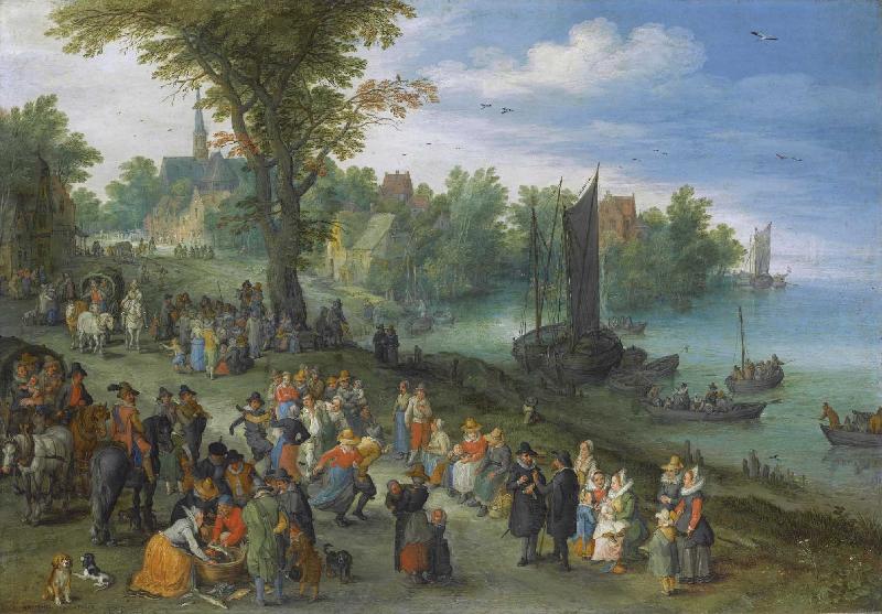 Jan Brueghel People dancing on a river bank oil painting image